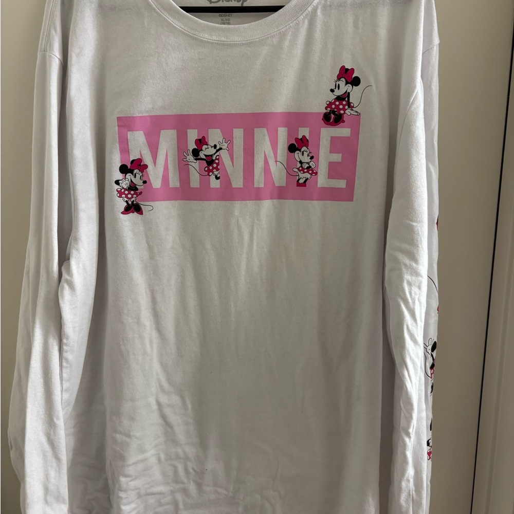 Disney White and Pink Long Sleeve Tee with Mickey Mouse Design